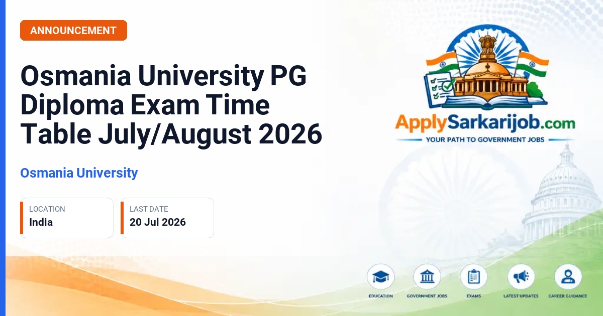 Osmania University - Osmania University PG Diploma Exam Time Table July/August 2026 Official Notification Poster & Schedule