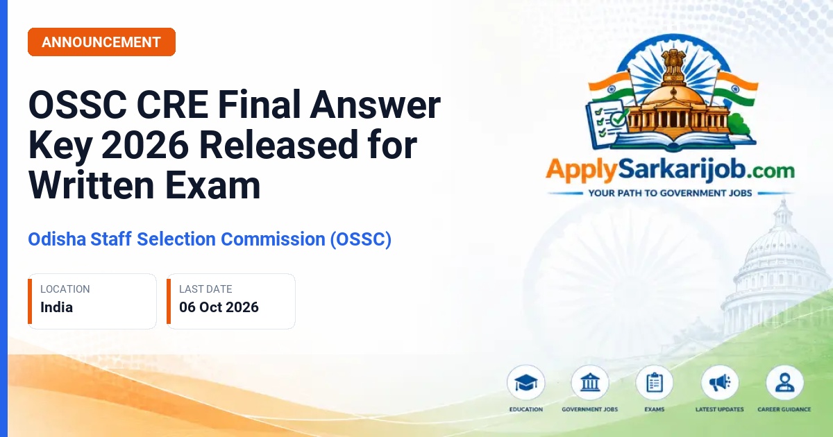Odisha Staff Selection Commission (OSSC) - Combined Recruitment Examination of different posts having Physical Measurement and Physical Efficiency Test-2025 Official Notification Poster & Schedule