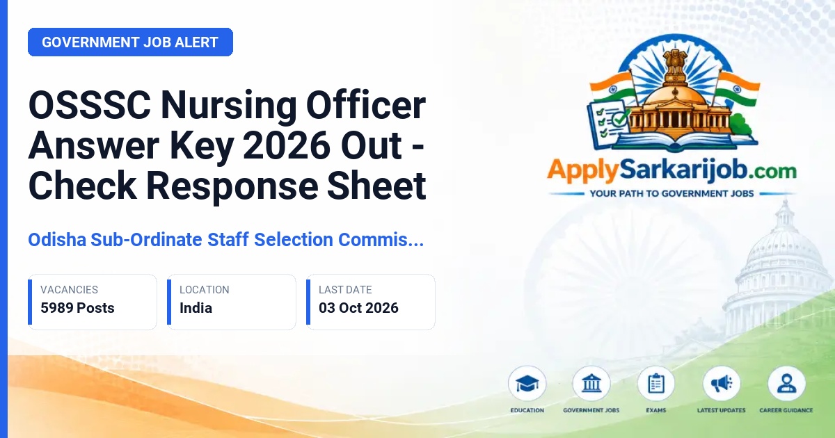 Odisha Sub-Ordinate Staff Selection Commission (OSSSC) - Nursing Officer Official Notification Poster & Schedule