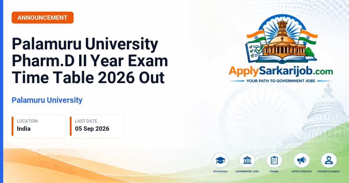 Palamuru University - Pharm.D II Year (6YDC) Regular Examinations Official Notification Poster & Schedule