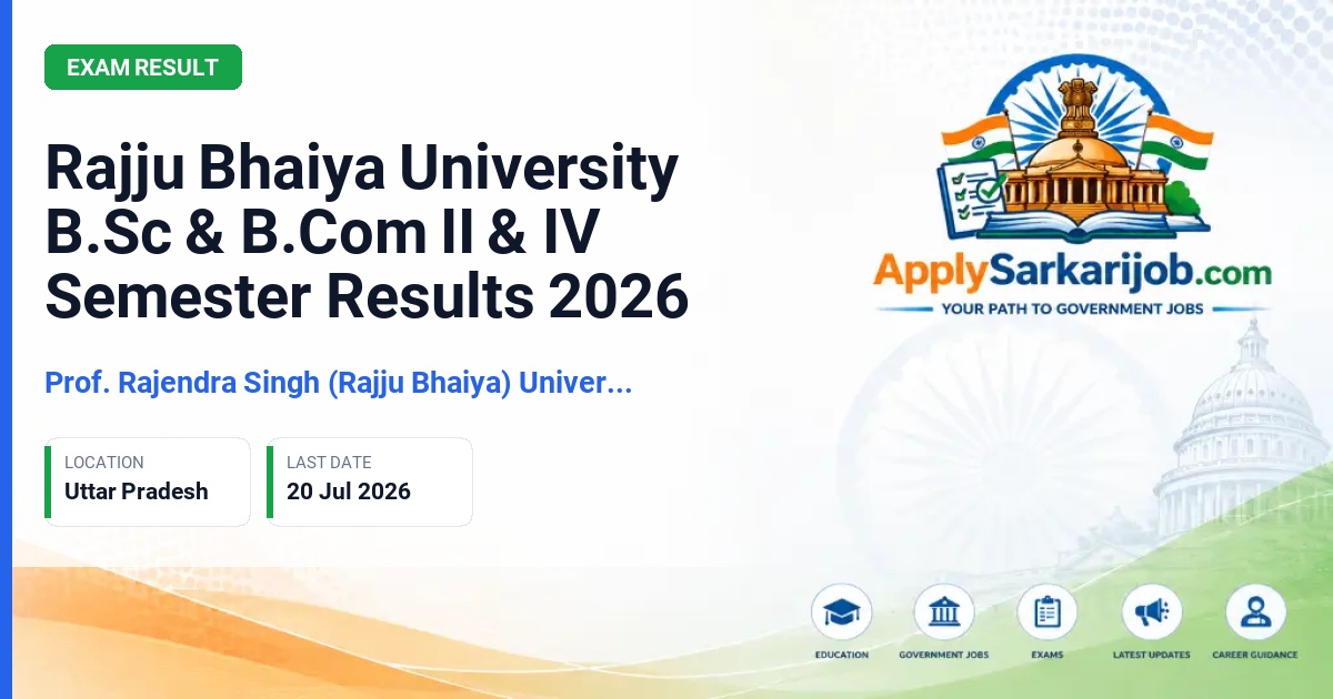 Prof. Rajendra Singh (Rajju Bhaiya) University, Prayagraj - Rajju Bhaiya University B.Sc & B.Com II & IV Semester Results 2026 Official Notification Poster & Schedule