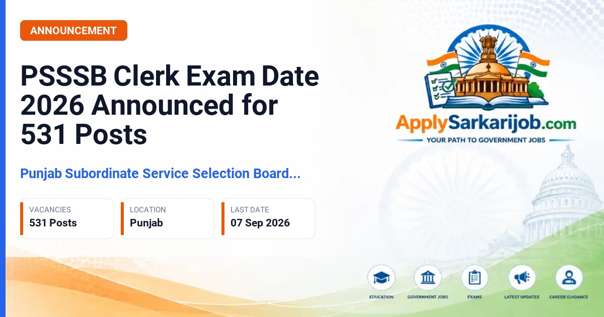 Punjab Subordinate Services Selection Board (PSSSB) - Clerk Official Notification Poster & Schedule