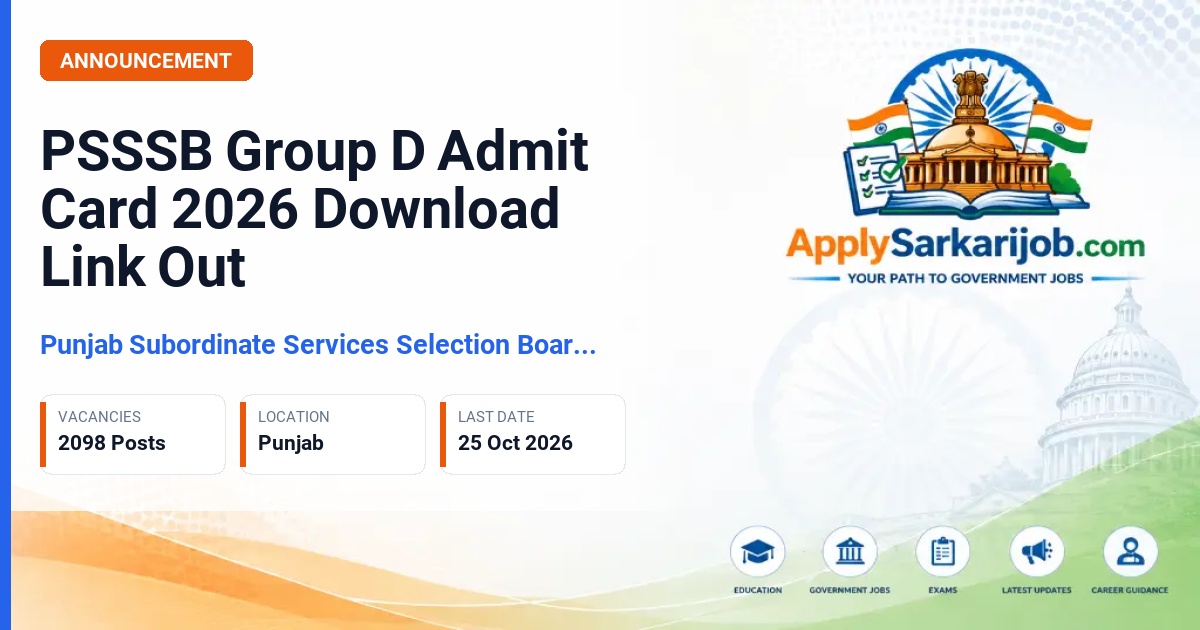 Punjab Subordinate Services Selection Board (PSSSB) - Group D Official Notification Poster & Schedule