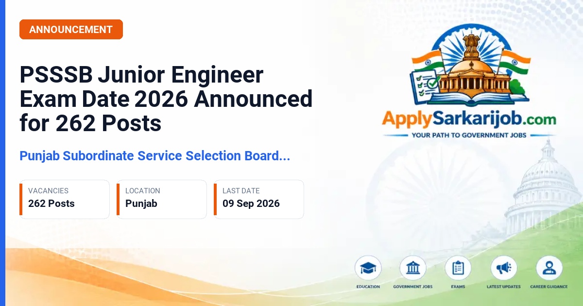 Punjab Subordinate Services Selection Board (PSSSB) - Junior Engineer (Civil/Mechanical/Electrical) Official Notification Poster & Schedule