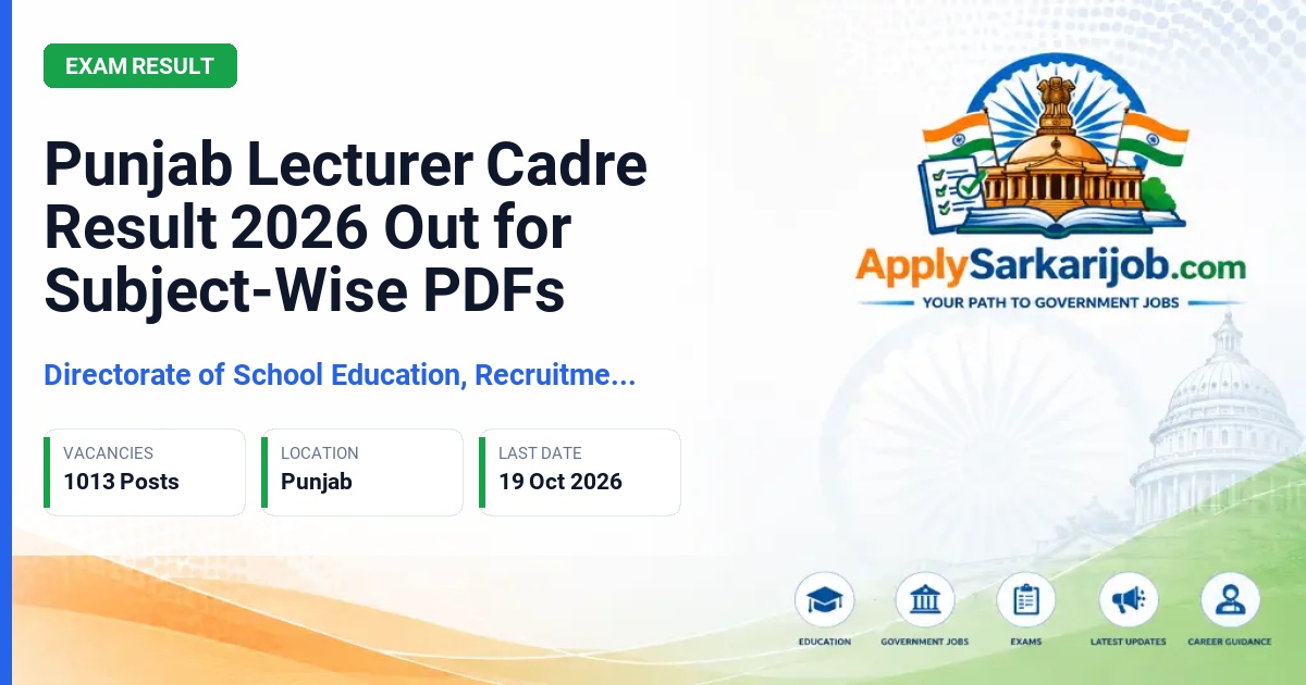 Directorate of School Education, Recruitment Directorate, Punjab - Lecturer (School Cadre) Official Notification Poster & Schedule