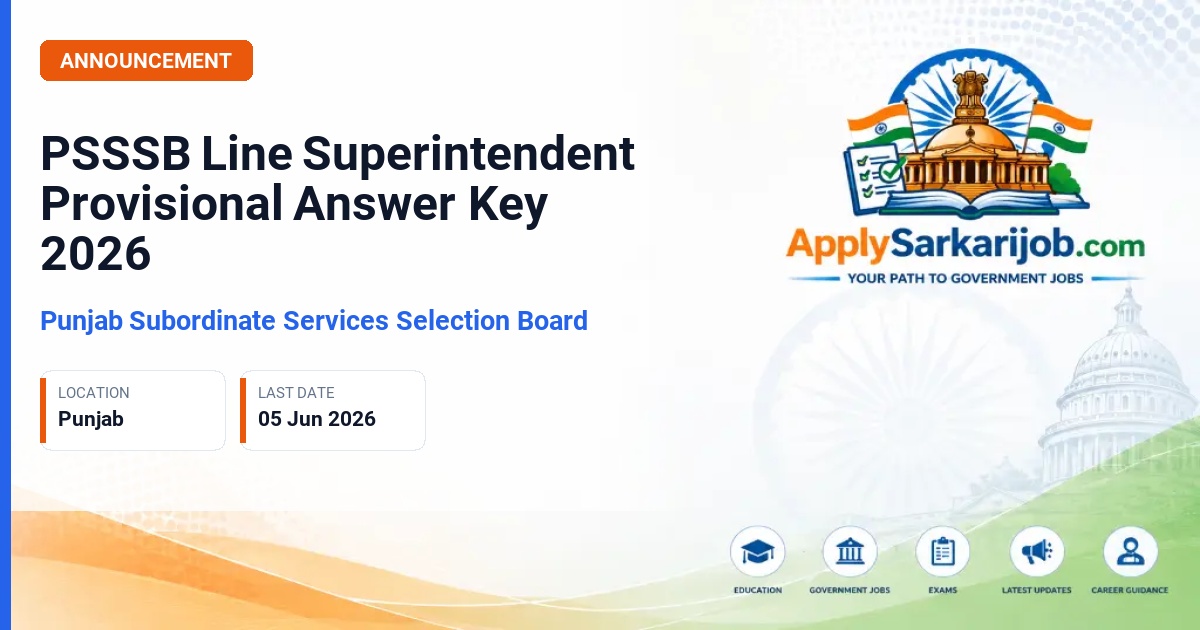 Punjab Subordinate Services Selection Board (PSSSB) - Line Superintendent Official Notification Poster & Schedule