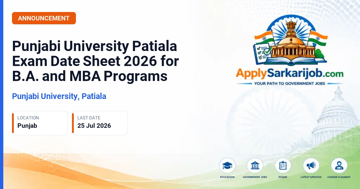 Punjab University - Punjabi University Patiala Exam Date Sheet 2026 for B.A. and MBA Programs Official Notification Poster & Schedule