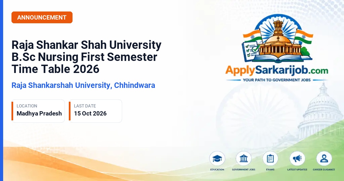 Raja Shankarshah University, Chhindwara - B.Sc Nursing First Semester Examination Official Notification Poster & Schedule