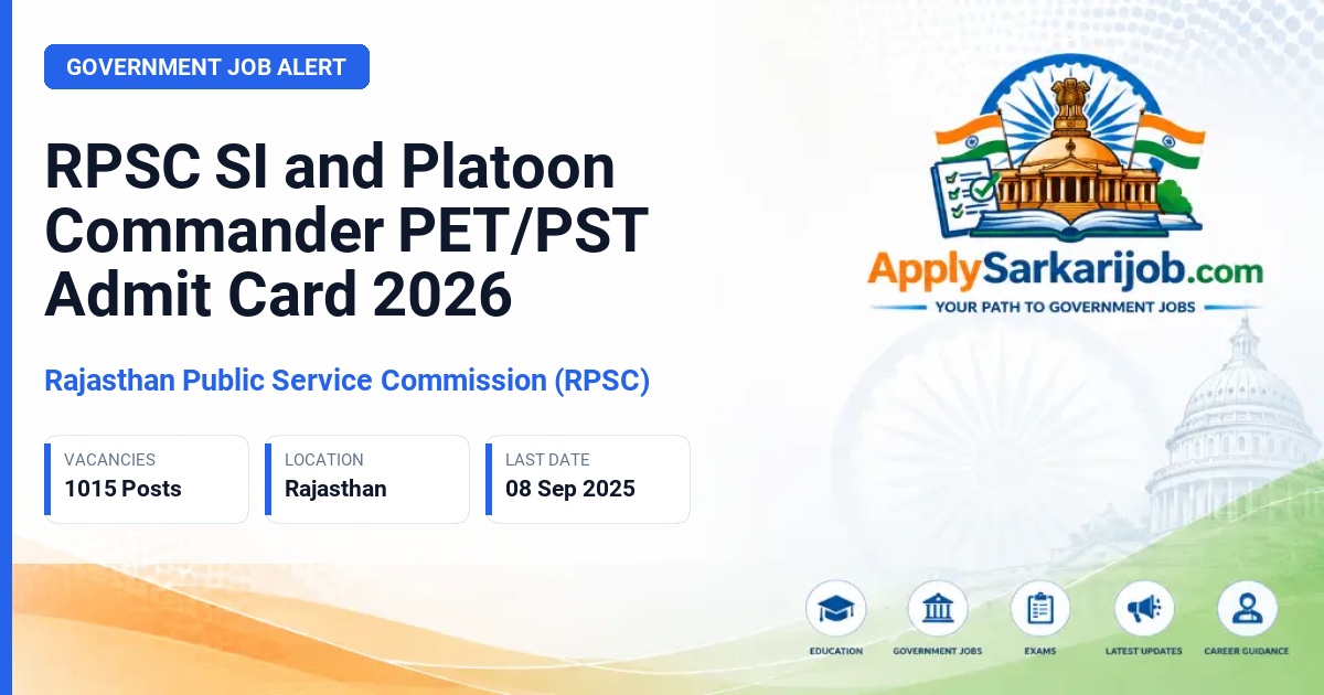 Rajasthan Public Service Commission (RPSC) - Sub Inspector (SI) / Platoon Commander Official Notification Poster & Schedule