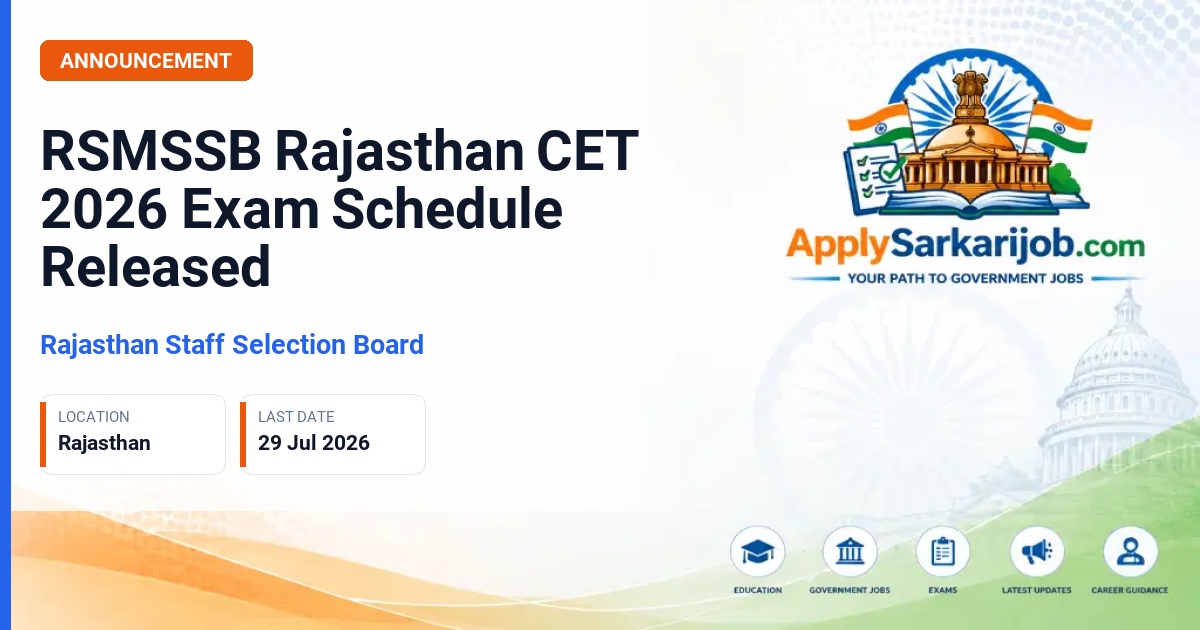 Rajasthan Staff Selection Board (RSSB), Jaipur - Common Eligibility Test (CET) 2026 Official Notification Poster & Schedule