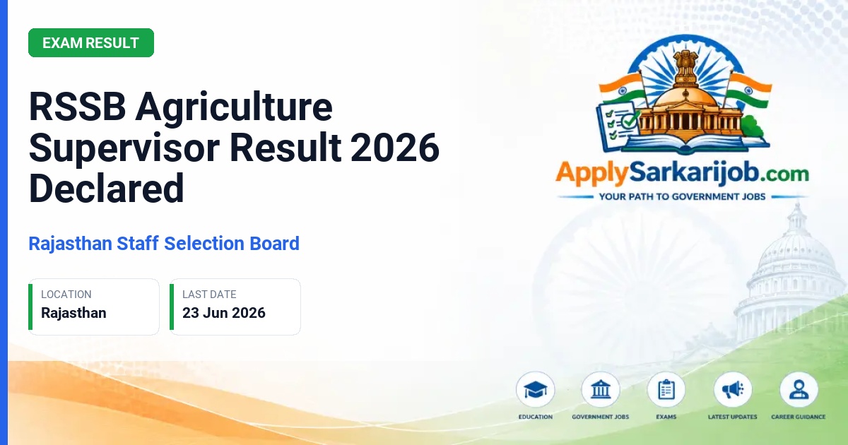 Rajasthan Staff Selection Board (RSSB / RSMSSB) - Agriculture Supervisor Official Notification Poster & Schedule