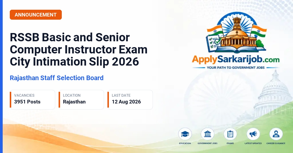 Rajasthan Staff Selection Board (RSSB), Jaipur - Basic Computer Instructor and Senior Computer Instructor Official Notification Poster & Schedule