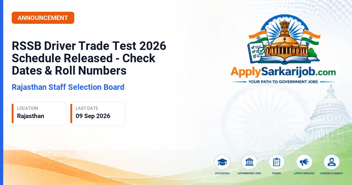 Rajasthan Staff Selection Board (RSSB), Jaipur - Driver Official Notification Poster & Schedule