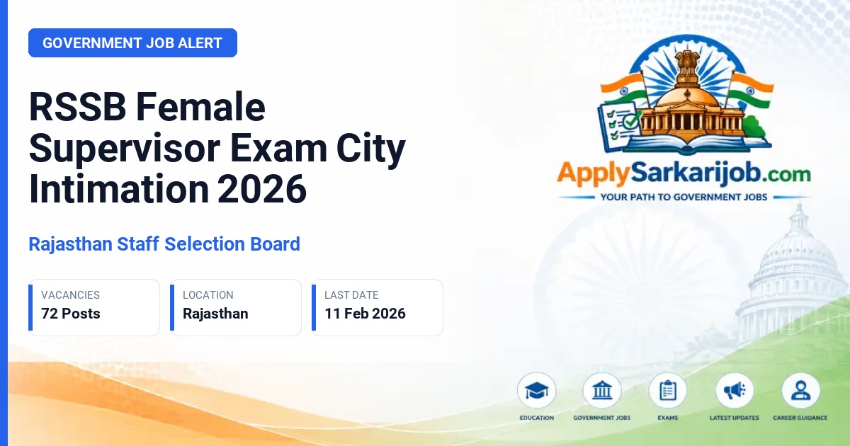 Rajasthan Staff Selection Board (RSSB), Jaipur - Female Supervisor (Mahila Paryavekshak) Official Notification Poster & Schedule