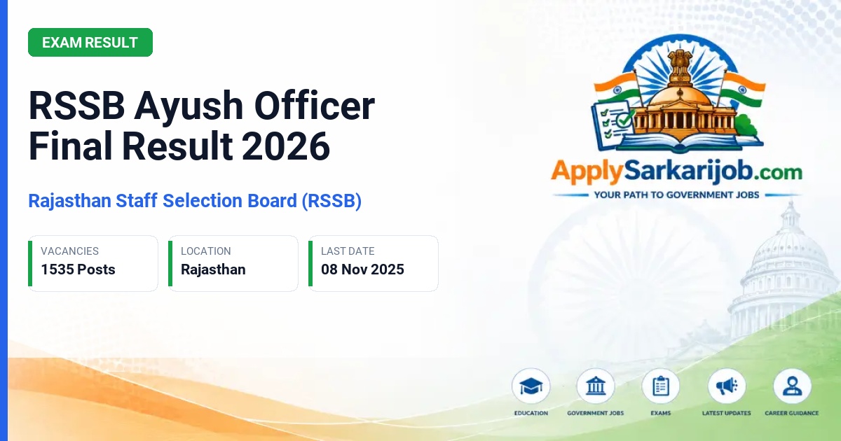 Rajasthan Staff Selection Board (RSSB), Jaipur - Ayush Officer (Ayurved/Homeopathy/Unani) Official Notification Poster & Schedule