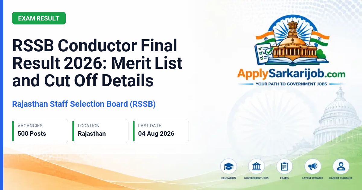 Rajasthan Staff Selection Board (RSSB), Jaipur - Conductor (Parichalak) Official Notification Poster & Schedule