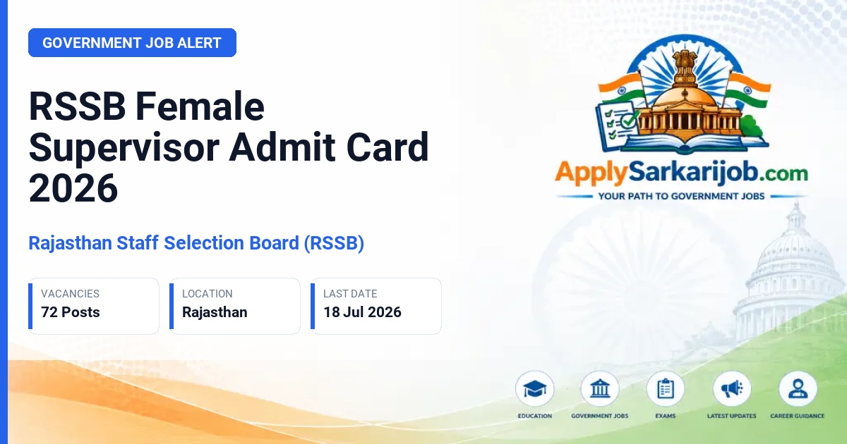 Rajasthan Staff Selection Board (RSSB), Jaipur - Female Supervisor Official Notification Poster & Schedule