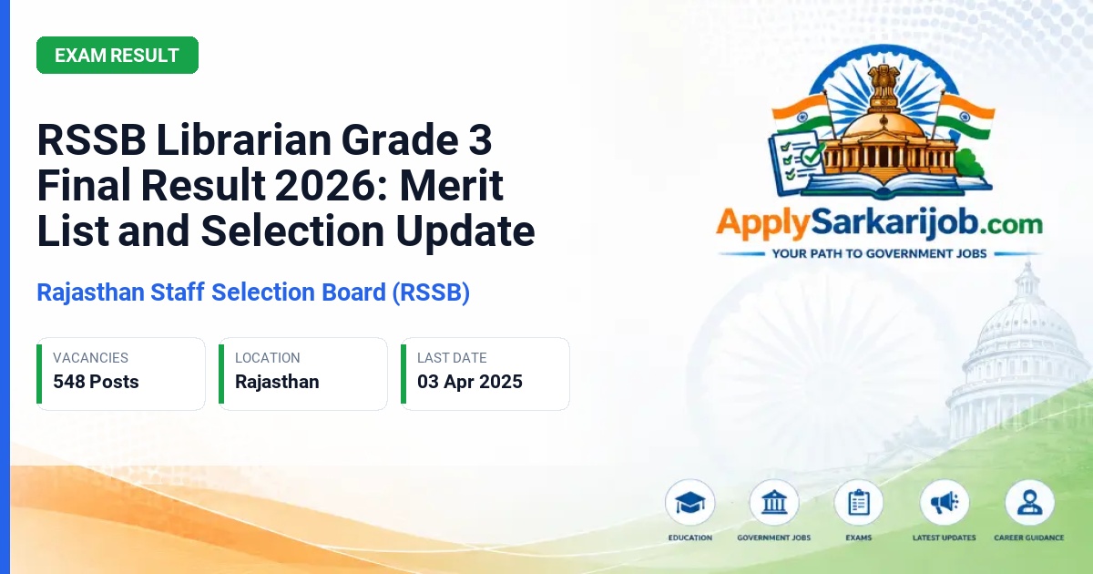 Rajasthan Staff Selection Board (RSSB), Jaipur - Librarian Grade III Official Notification Poster & Schedule