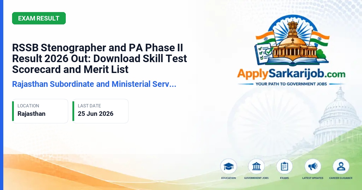 Rajasthan Staff Selection Board (RSSB / RSMSSB) - Stenographer & Personal Assistant (PA) Grade II Official Notification Poster & Schedule