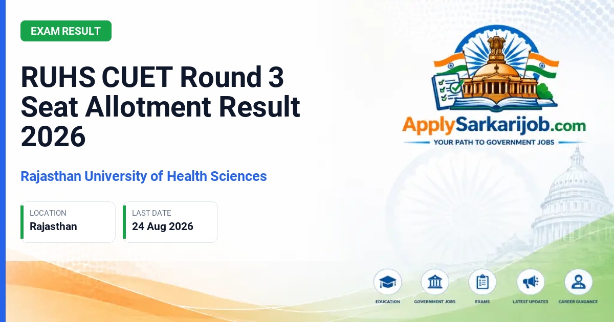 Rajasthan University of Health Sciences (RUHS) - RUHS CUET Round 3 Seat Allotment Result 2026 Official Notification Poster & Schedule