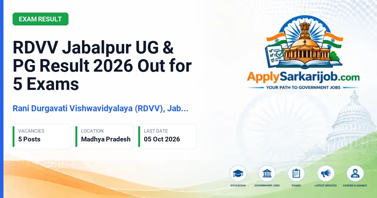 Rani Durgavati Vishwavidyalaya (RDVV), Jabalpur - UG & PG Result Official Notification Poster & Schedule