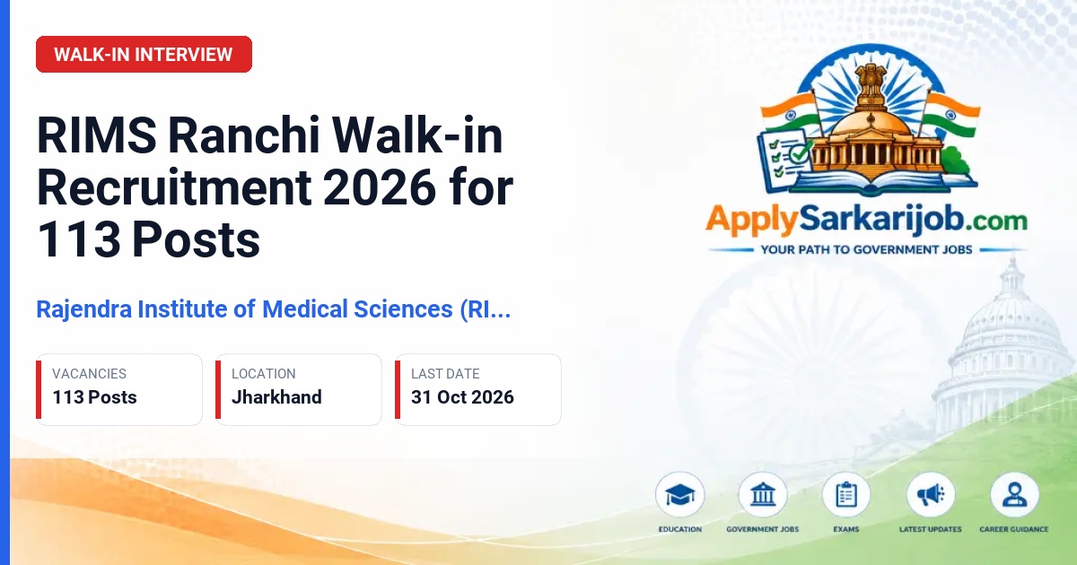 Rajendra Institute of Medical Sciences (RIMS), Ranchi - Ayushman Mitra, Floor Co-ordinator, Operational Manager–Health Insurance Official Notification Poster & Schedule