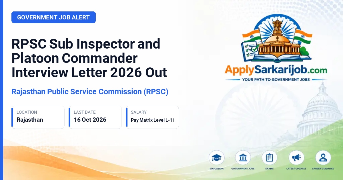 Rajasthan Public Service Commission (RPSC) - Sub Inspector / Platoon Commander Official Notification Poster & Schedule