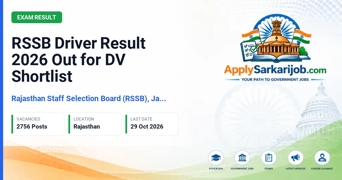 Rajasthan Staff Selection Board (RSSB), Jaipur - Driver (Vahan Chalak) Official Notification Poster & Schedule