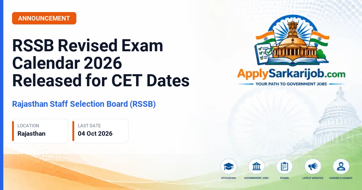 Rajasthan Staff Selection Board (RSSB) - Exam Calendar Official Notification Poster & Schedule