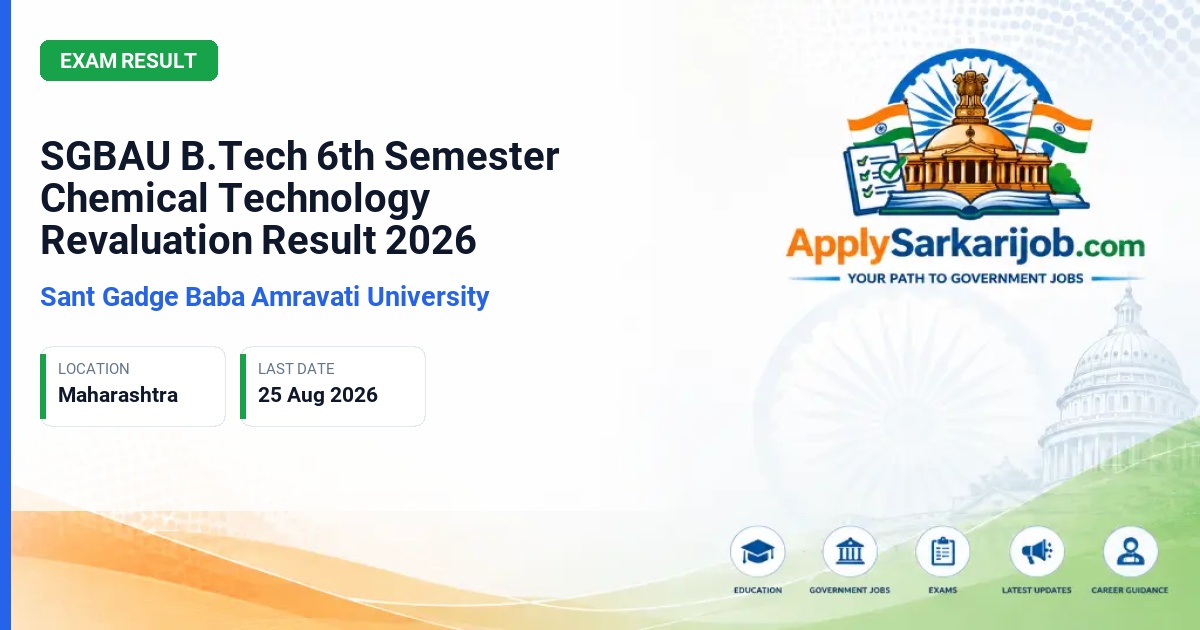 Sant Gadge Baba Amravati University - B.Tech Chemical Technology (Petrochemical Technology) Official Notification Poster & Schedule