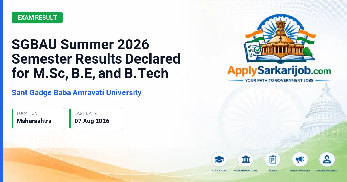 Sant Gadge Baba Amravati University - SGBAU Summer 2026 Semester Results Declared for M.Sc, B.E, and B.Tech Official Notification Poster & Schedule