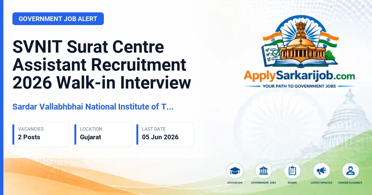 Sardar Vallabhbhai National Institute of Technology, Surat - Centre Assistant Official Notification Poster & Schedule
