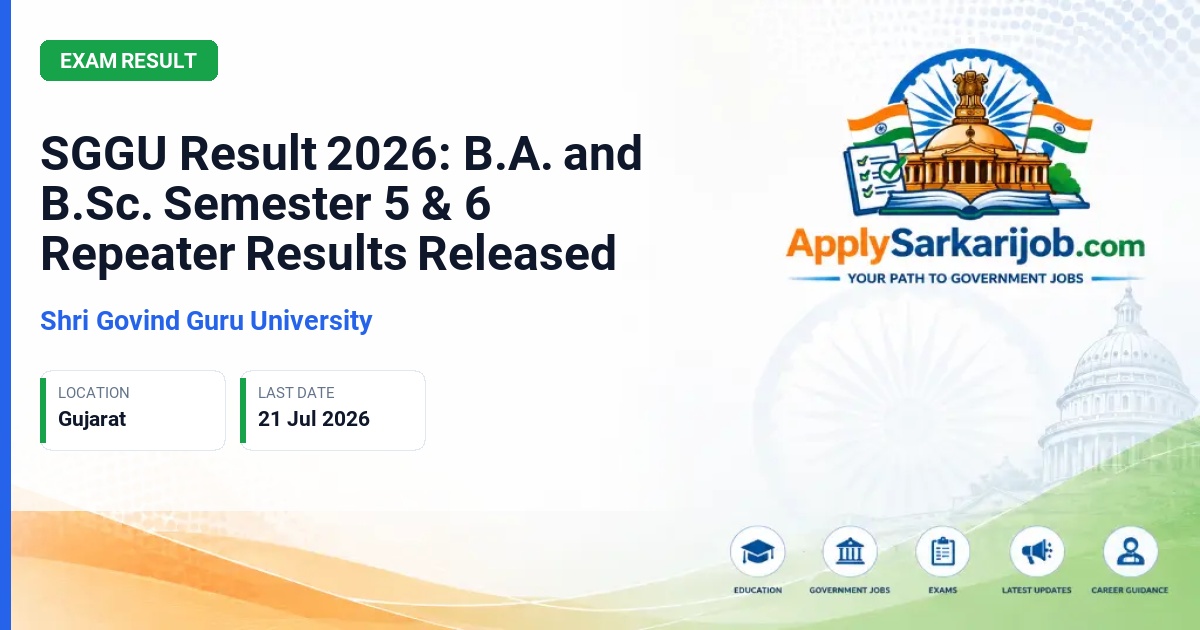 Shri Govind Guru University - SGGU Result 2026: B.A. and B.Sc. Semester 5 & 6 Repeater Results Released Official Notification Poster & Schedule