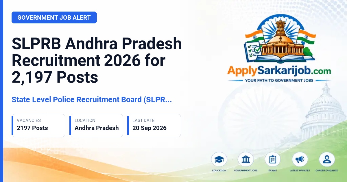 State Level Police Recruitment Board (SLPRB), Andhra Pradesh, Mangalagiri - Sub Inspector, Reserve Sub Inspector, Scientific Assistant, Police Constable, Fireman, Warder, Constable Communications, Constable Mechanics, Constable Drivers, Driver Operator Official Notification Poster & Schedule