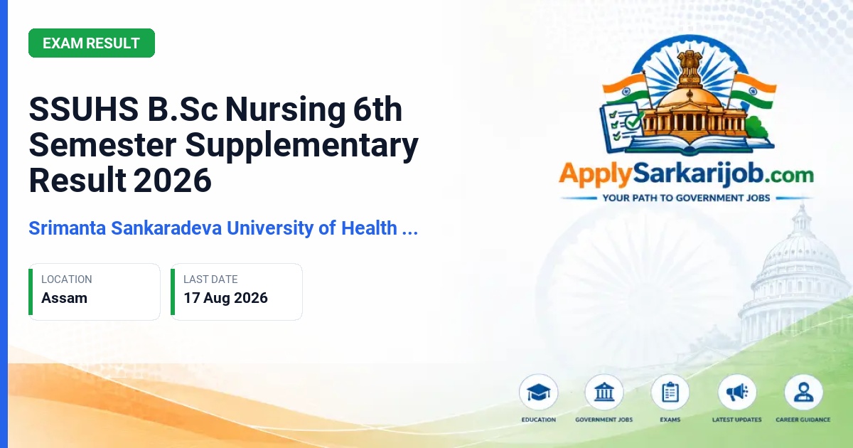 Srimanta Sankaradeva University of Health Sciences - SSUHS B.Sc Nursing 6th Semester Supplementary Result 2026 Official Notification Poster & Schedule