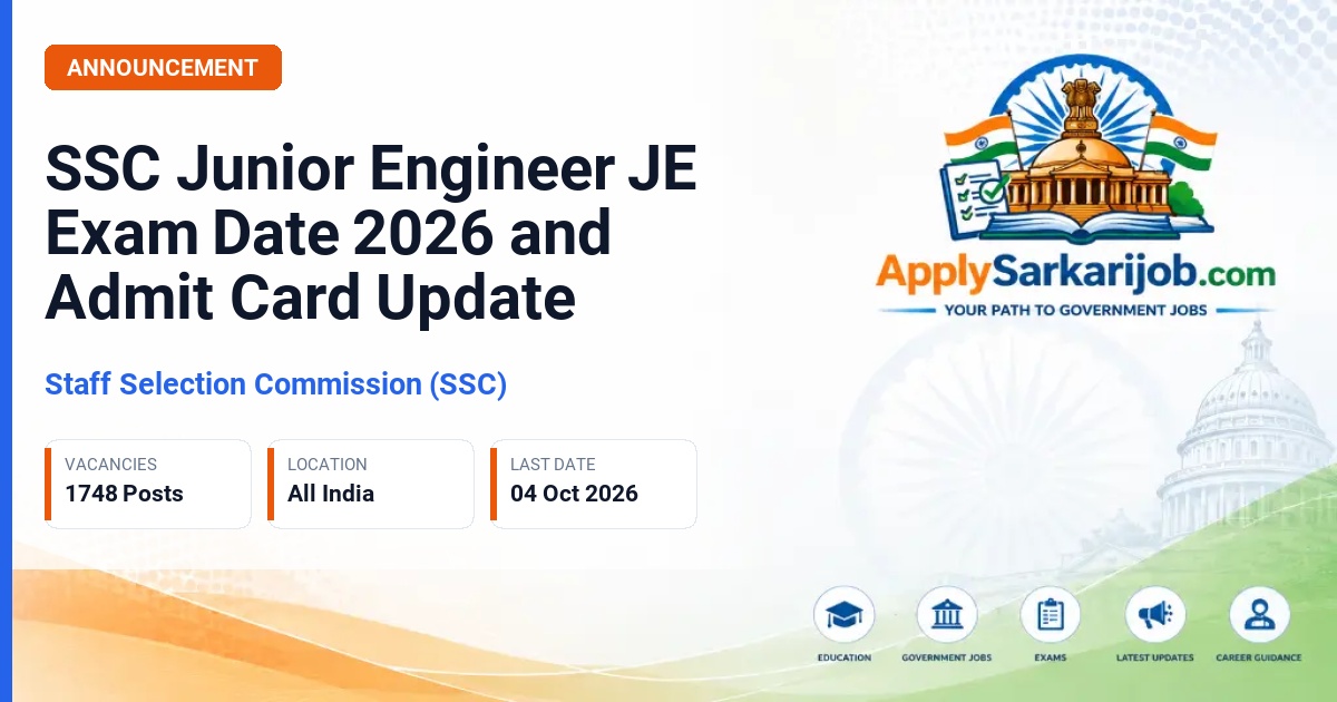 Staff Selection Commission (SSC) - Junior Engineer (Civil, Electrical, Mechanical, Telecom) and Scientific Assistant (IMD) Official Notification Poster & Schedule