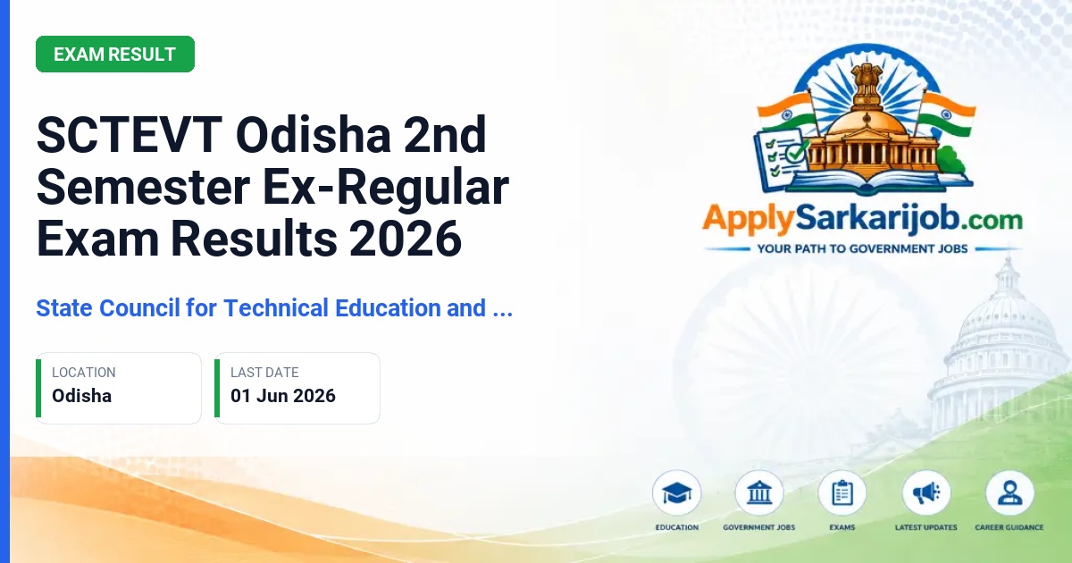 State Council for Technical Education and Vocational Training, Odisha - SCTEVT Odisha 2nd Semester Ex-Regular Exam Results 2026 Official Notification Poster & Schedule