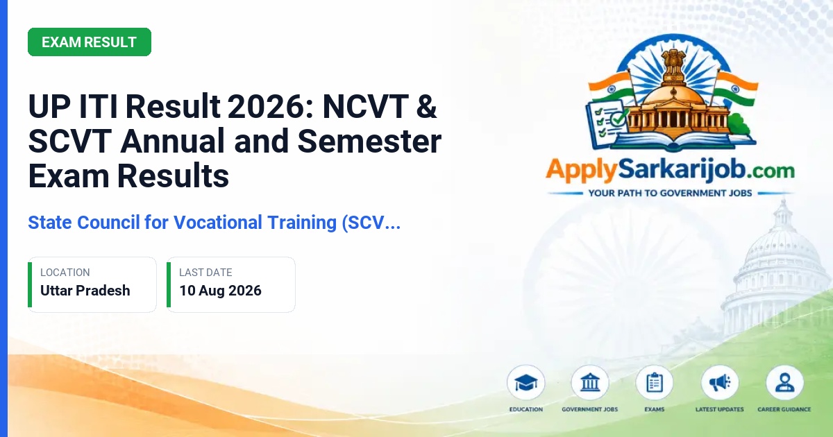 State Council of Vocational Training (SCVT), Lucknow - UP ITI Result 2026: NCVT & SCVT Annual and Semester Exam Results Official Notification Poster & Schedule