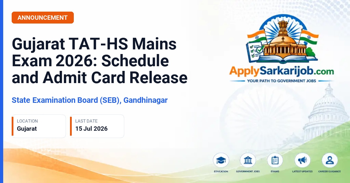 State Examination Board (SEB), Gujarat - Teacher (Higher Secondary) - TAT-HS Official Notification Poster & Schedule