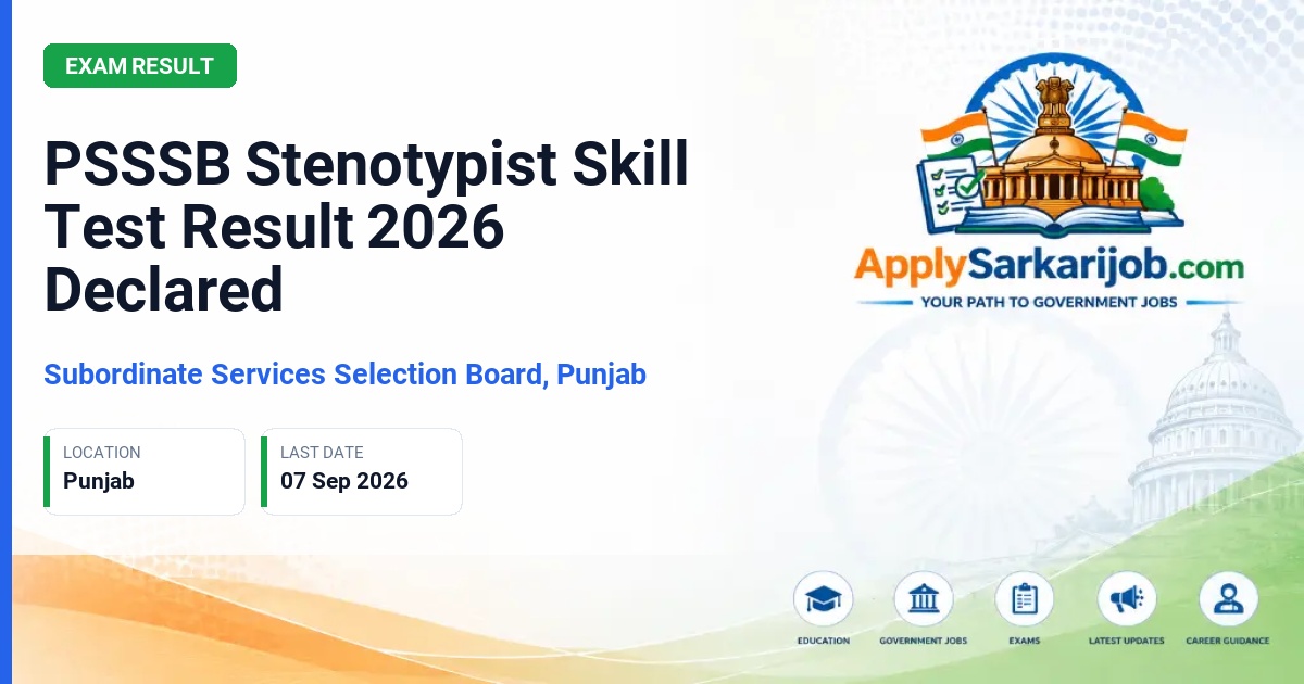 Punjab Subordinate Services Selection Board (PSSSB) - Stenotypist Official Notification Poster & Schedule
