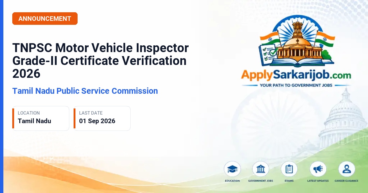 Tamil Nadu Public Service Commission (TNPSC) - Motor Vehicle Inspector, Grade-II Official Notification Poster & Schedule