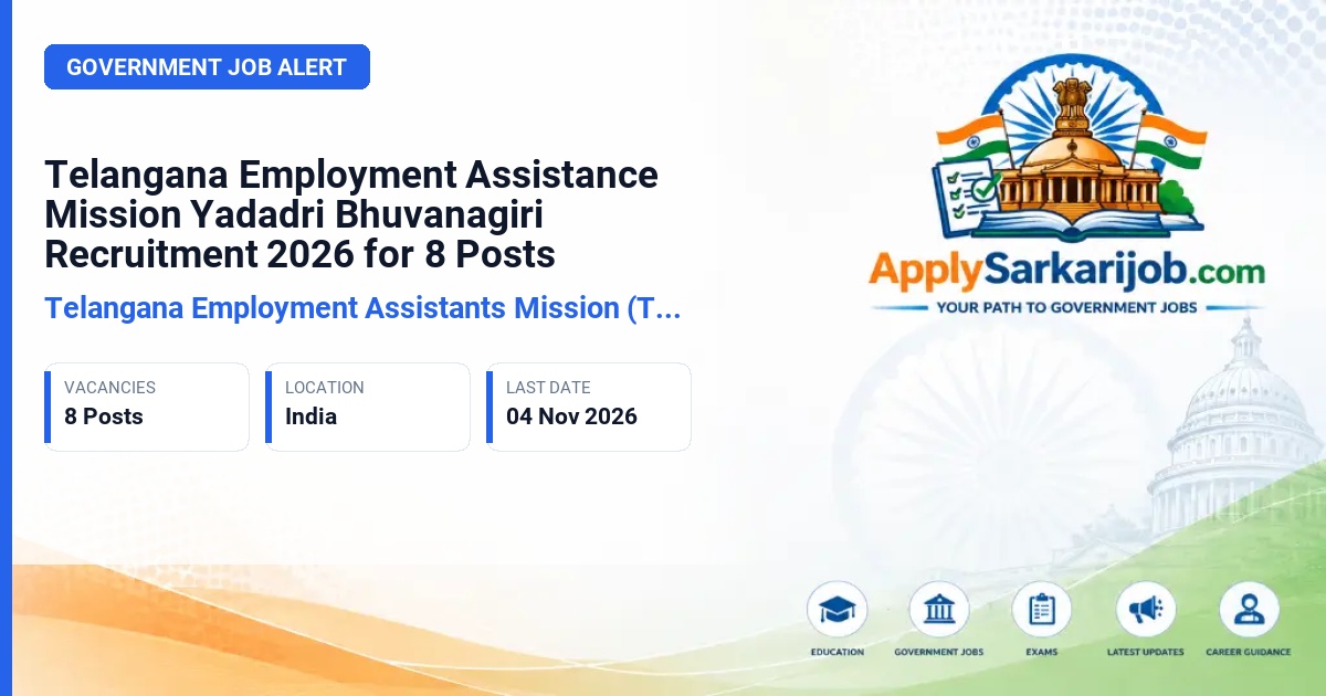 Telangana Employment Assistants Mission (TEAM), Yadadri Bhuvanagiri District - PG Qualified AYUSH Doctor, AYUSH Medical Officer, Dietician and others Official Notification Poster & Schedule