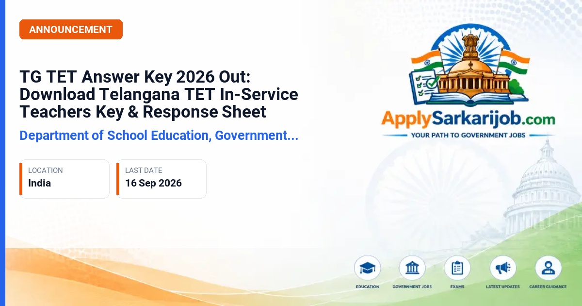 Department of School Education, Government of Telangana - Telangana Teacher Eligibility Test for In-Service Teachers (TG TET) Official Notification Poster & Schedule