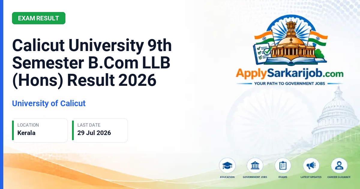 University of Calicut - Calicut University 9th Semester B.Com LLB (Hons) Result 2026 Official Notification Poster & Schedule