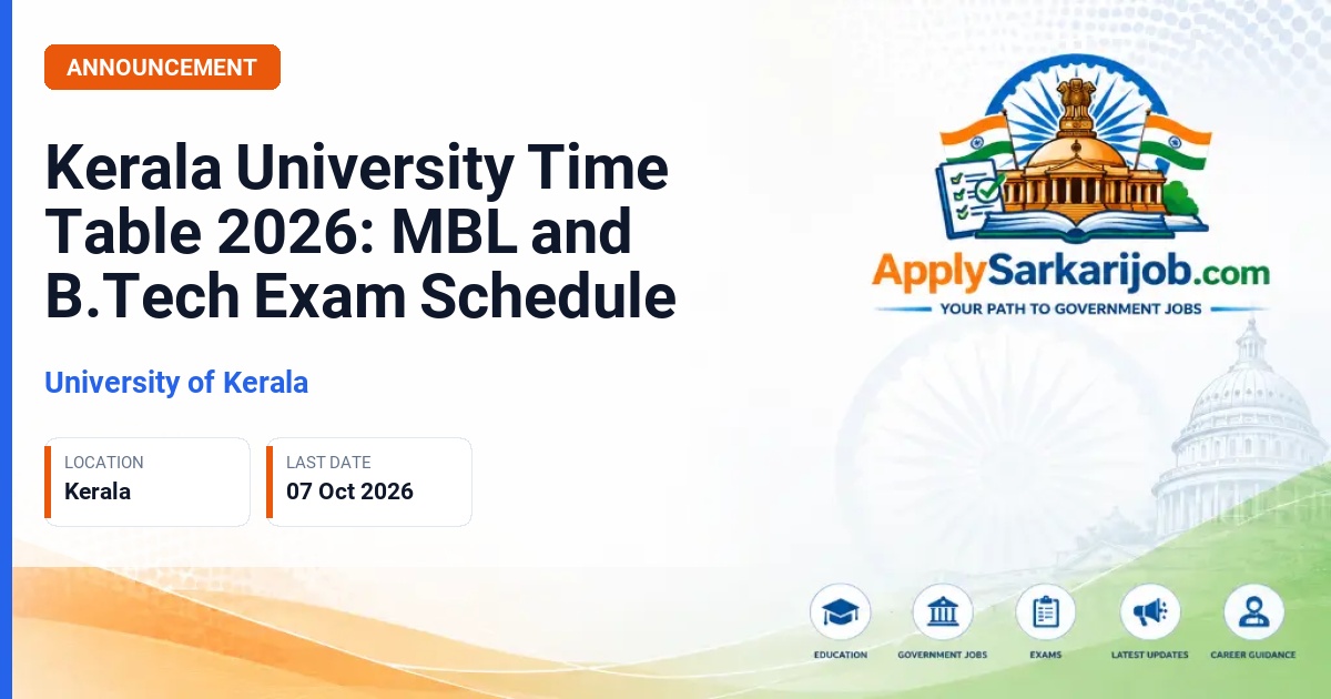 Kerala University - Kerala University Time Table 2026: MBL and B.Tech Exam Schedule Official Notification Poster & Schedule