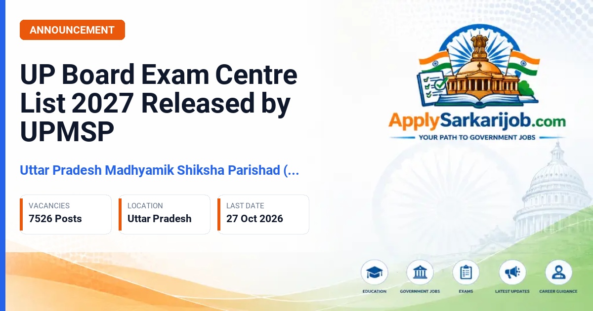 Uttar Pradesh Madhyamik Shiksha Parishad (UPMSP) - UP Board High School and Intermediate Examination 2027 Centre List Official Notification Poster & Schedule