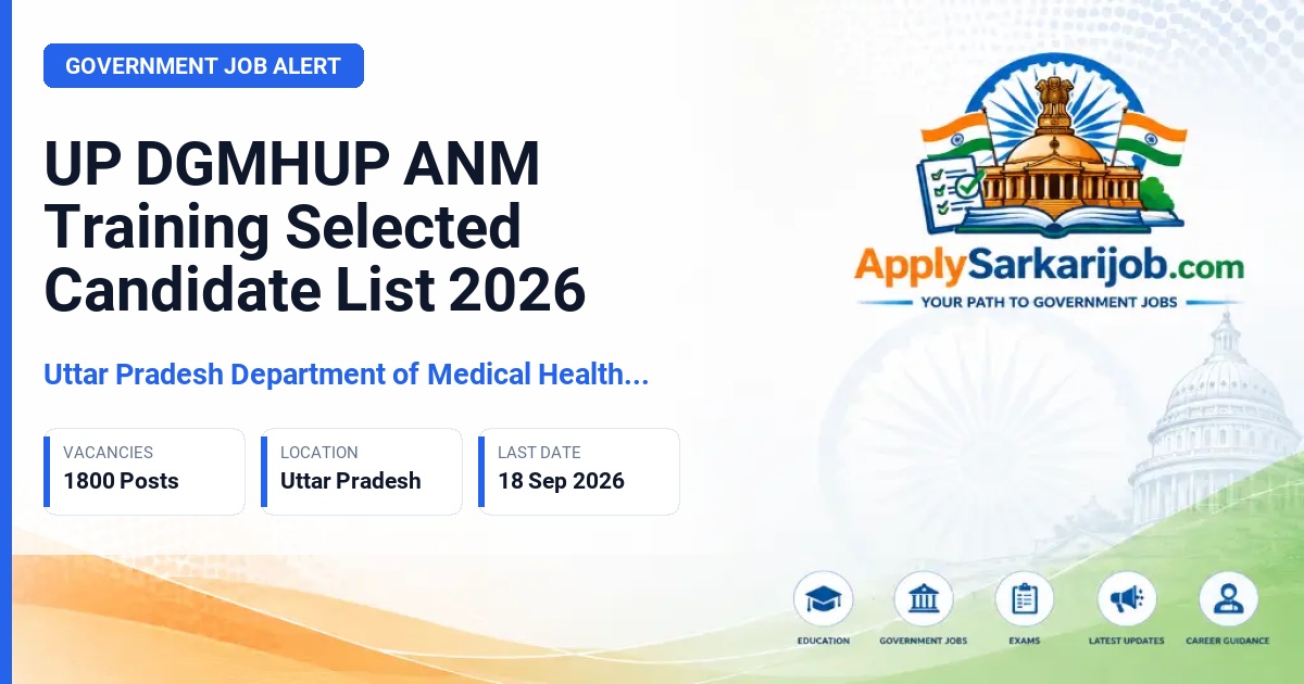 Uttar Pradesh Department of Medical Health & Family Welfare (DGMHUP) - ANM Training Selected Candidate List Official Notification Poster & Schedule