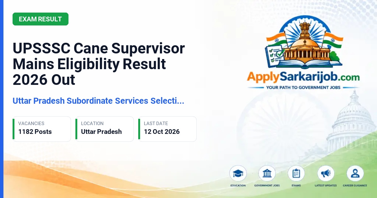Uttar Pradesh Subordinate Services Selection Commission (UPSSSC) - Cane Supervisor (Gannaa Paryavekshak) Official Notification Poster & Schedule