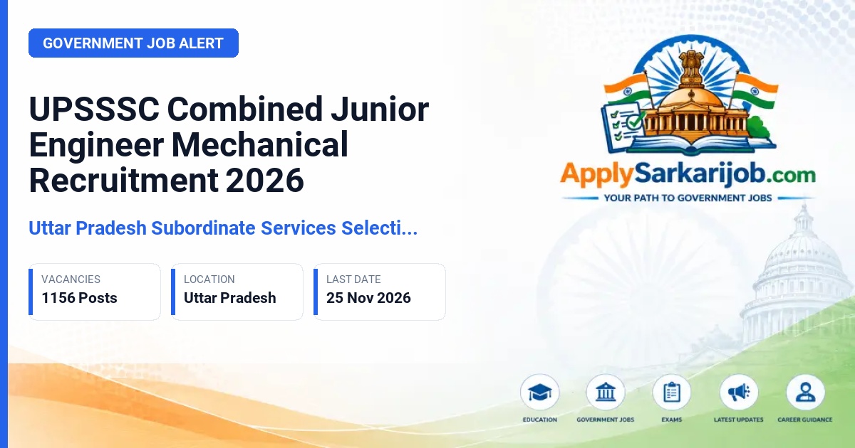 Uttar Pradesh Subordinate Services Selection Commission (UPSSSC) - Combined Junior Engineer (Mechanical) Official Notification Poster & Schedule