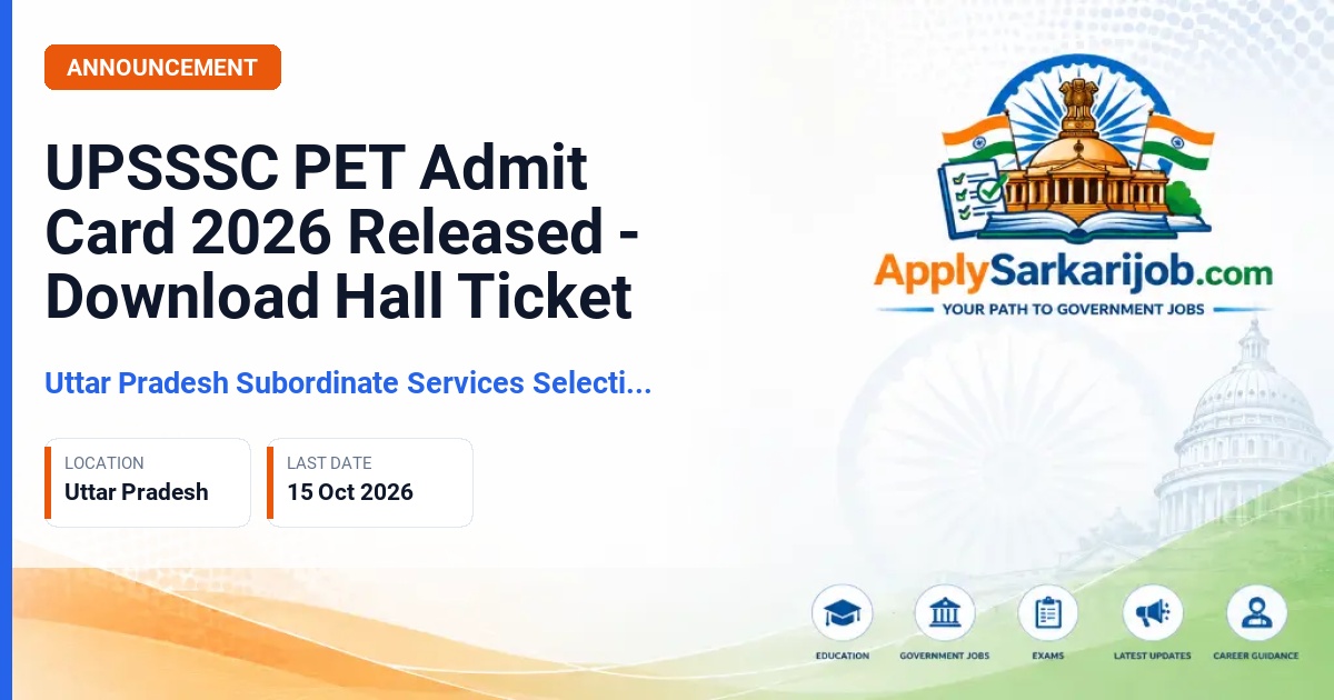 Uttar Pradesh Subordinate Services Selection Commission (UPSSSC) - Preliminary Eligibility Test (PET) 2026 Official Notification Poster & Schedule